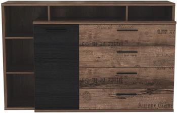 Forte Jedburgh / Jacky Sideboard mit 1 Tür und 4 Schubladen, Schlammeiche / Schwarzeiche (JCKK351L-N09T)