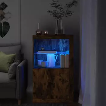 vidaXL Beistellschrank mit LED-Leuchten R&auml;uchereiche Holzwerkstoff (836627)