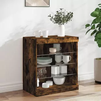 vidaXL Sideboard mit LED-Leuchten Räuchereiche 60,5x37x67 cm (836697)