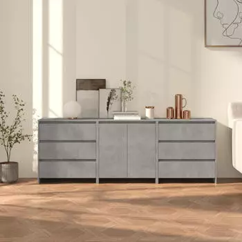 vidaXL 3-tlg. Sideboard Betongrau Holzwerkstoff (3098068)