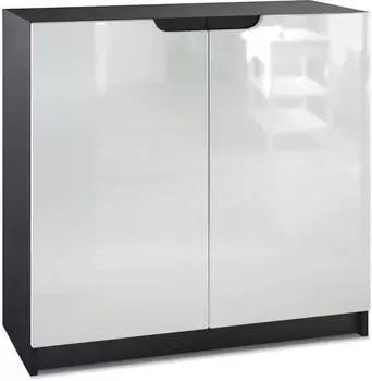Vladon Logan (mit 2 Türen) Schwarz matt/Weiß Hochglanz (82 x 78 x 37 cm) Fronten in Weiß Hochglanz (800000597394)