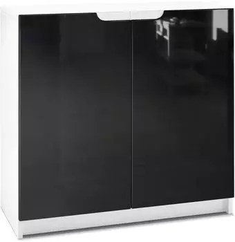 Vladon Logan (mit 2 T&uuml;ren) Wei&szlig; matt/Schwarz Hochglanz (82 x 78 x 37 cm) Fronten in Schwarz Hochglanz (800000608769)