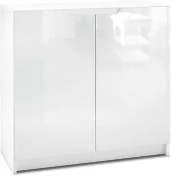 Vladon Logan (mit 2 T&uuml;ren) Wei&szlig; matt/Wei&szlig; Hochglanz (82 x 78 x 37 cm) Fronten in Wei&szlig; Hochglanz (800000608789)