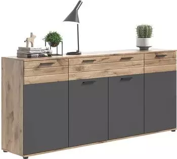 Mid.you MARGA Braun B 200 cm T 40 cm mit 4 Türen und 2 Schubladen mit Soft-Close-Funktion (x12B8T03)