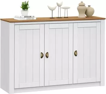 Idimex BOLTON Anrichte mit 3 Türen aus Massivholz mit Muschelgriff Weiß/Braun weiß/braun (80145)