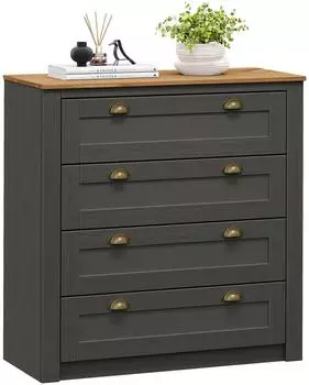 Idimex BOLTON Anrichte mit 4 Schubladen aus Massivholz mit Muschelgriff Anthrazit anthrazit/braun (80152)