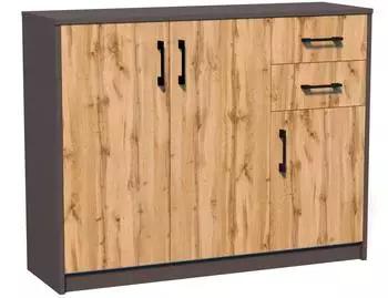 Home Collective mit 2 Schubladen und 3 Türen in matter Ausführung 110 cm breit Holz Schrank mit Schubladen Graphit-Eiche (K4893)