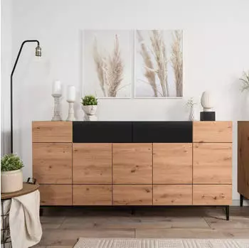 Homestyle4u Eiche Holz Braun Schwarz Wohnzimmerschrank Anrichte Schrank (800000784318)