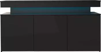 Mirjan24 3D 160 Glossa mit drei Drehtüren mit blauer LED-Beleuchtung (Farbe: Schwarz / Schwarz Hochglanz) (063-10-00746)