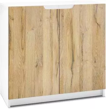 Vladon Logan (mit 2 T&uuml;ren) Wei&szlig; matt/Eiche Natur (82 x 78 x 37 cm) Fronten in Eiche Natur (800000608728)