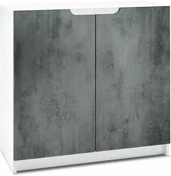 Vladon Logan (mit 2 T&uuml;ren) Wei&szlig; matt/Beton dunkel Optik (82 x 78 x 37 cm) Fronten in Beton Dunkel Optik (800000608757)