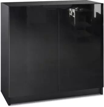 Vladon Logan (mit 2 T&uuml;ren) Schwarz matt/Schwarz Hochglanz (82 x 78 x 37 cm) Fronten in Schwarz Hochglanz (800000597400)