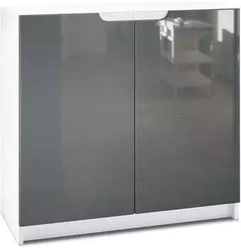 Vladon Logan (mit 2 T&uuml;ren) Wei&szlig; matt/Grau Hochglanz (82 x 78 x 37 cm) Fronten in Grau Hochglanz (800000608751)