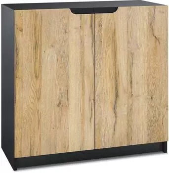 Vladon Logan (mit 2 T&uuml;ren) Schwarz matt/Eiche Natur (82 x 78 x 37 cm) Fronten in Eiche Natur (800000597383)