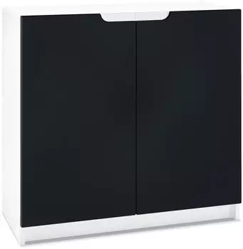 Vladon Logan (mit 2 Türen) Weiß matt/Schwarz matt (82 x 78 x 37 cm) Fronten in Schwarz matt (800000893643)