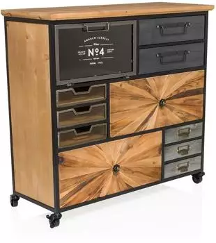 Mid.you hjh LIVING CONTINENTO XL 84.0 x 88.0 x 34.0 cm im Industrial-Stil mit Rollen Vintage Schubladenkommode (861001)