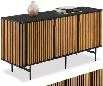 TecTake Lineo Lamellenoptik 3 Schrankfächer Massivholz 156 x 45,5 x 74 cm mit höhenverstellbare Füße (405895)