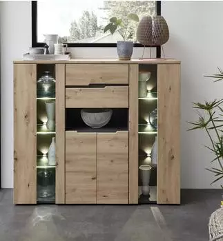 CarryHome Innostyle MEMPHIS Artisan Eiche Dekor Graphitgrau 4 Türen 2 Schubladen LED-Beleuchtung B 145 x H 127 x T 38 cm (Memphis 1SG6GH21)