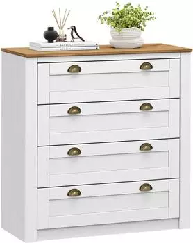 Idimex BOLTON Anrichte mit 4 Schubladen aus Massivholz mit Muschelgriff Weiß/Braun weiß/braun (80150)