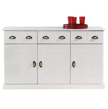 Idimex PARIS mit 3 Schubladen Muschelgriffen Kiefer Massivholz weiß weiß (84136)