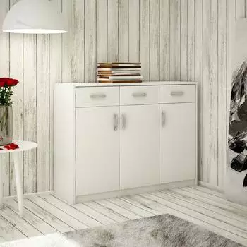 Home Collective mit 3 Schubladen und 3 Türen in matter Ausführung 110 cm Holz Schrank mit Schubladen weß (K4927)