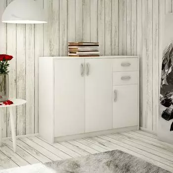 Home Collective mit 2 Schubladen und 3 Türen in matter Ausführung 110 cm breit Holz Schrank mit Schubladen Weiß (800000789949)