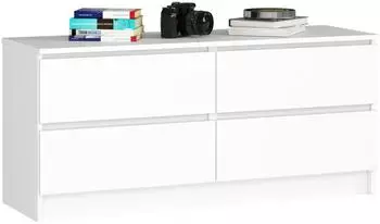 Akord Furniture Factory K120 Weiß 120 cm 4 Schubladen B120 x H55 x T40 cm (OP0LK-120SZ4-BIA)