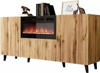 Mirjan24 Vamos 180 mit Kamin Stilvoll Schlafzimmer Kollektion Modern (Farbe: Wotan / Schwarz Füße) (063-10-00622)