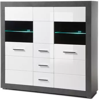 Furn.Design Briard (Schrank in weiß Hochglanz und grau 149 x 142 cm) mit 11 Fächern (800001009193)