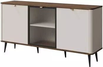 Mirjan24 Marly 2D1W RE07 (mit drei Drehtüren) Griffe und Füße aus Metall Cashmere / Cashmere + Nuss (800001076881)
