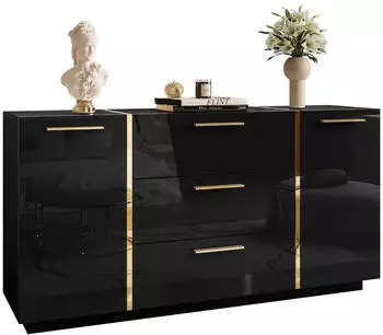 Lookway ONY x Hochglanz mit Goldgriffe Breite: 158 cm Schwarz / Schwarz Hochglanz (800001094182)