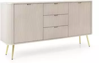 Selsey ZOVA 2-türig mit 3 Schubladen Riffelfronten und Metallbeinen Greige mit goldenen Beinen (DE5902622586724)