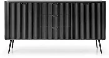 Bettso Breite geriffelte Fronten auf schwarzen Beinen ZOVA 168 cm Schwarz (800000724510)