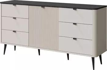 Mirjan24 6S1D MARLY REG 9 mit sechs Schubladen und eins Drehtüren Schwarze Metallfüße (Farbe: Cashmere / Cashmere + Steingrau)