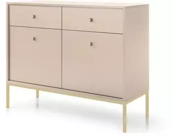 Bettso Moderne MOLLY Beige mit 2 Türen 2 Schubladen Goldgestell Griffen – Stilvolle Aufbewahrung für Schlafzimmer oder Wohnzimmer (800000724494)