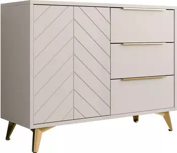 Mirjan24 Kombikommode x yli x 1D3SZ 100 mit eins Drehtüren und drei Schubladen Gold Metallfüße (Farbe: Sandbeige) (800001150193)