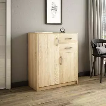 Home Collective mit 2 Schubladen und 2 Türen in matter Ausführung 74 cm breit Holz Schrank mit Schubladen Sonoma (K4890)