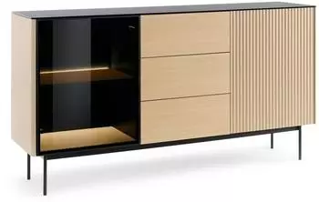 Bettso Zweitürige mit Schubladen RITA Glasfront mit LED-Beleuchtung Eiche vincenza (800001201493)