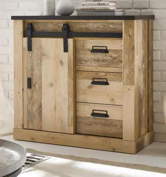Furn.Design Schubkastenkommode Stove (in Used Wood 93 x 91 cm) mit Schiebetür mit Soft-Close (800001009201)