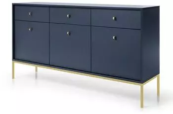 Bettso Dreitürige MOLLY Dunkelblau mit 3 Schubladen Goldrahmen Moderne Wohnzimmer Flur Schlafzimmer (800000724492)