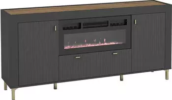 Mirjan24 Mossa 2D1S MO07 mit Kamin Realistische LED-Flamme Stilvoll Kollektion Elegant Wohnzimmer (Farbe: Weiß / Weiß + Eiche Whisky)