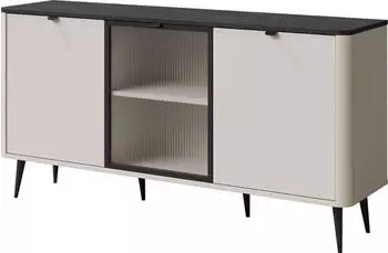 Mirjan24 Marly 2D1W RE07 (mit drei Drehtüren) Griffe und Füße aus Metall Cashmere / Cashmere + Steingrau (800001076887)