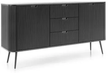Selsey ZOVA 2-türig mit 3 Schubladen Riffelfronten und Metallbeinen Schwarz mit schwarzen Beinen (DE5902622586748)