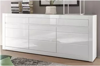 Furn.Design Nobile (Anrichte in weiß 3 Türen 3 Schubladen 217 cm) Türen und Schubladen mit Soft-Close Hochglanz (800000940051)
