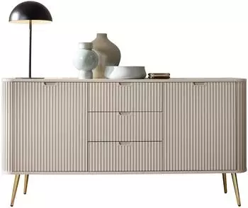 Bettso Breite mit geriffelten Fronten auf goldenen Beinen ZOVA 168 cm Cashmere Beige (800000724516)