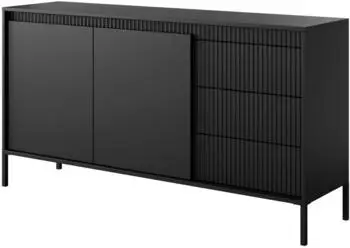 Bettso SENSO 153 x 81 cm Schwarz – mit geriffelten Fronten Schubladen (800000720621)