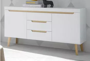 Furn.Design Isgard (in weiß matt mit Scandi Eiche 160 x 83 cm) Soft-Close-Funktion (I-3WSNST53)