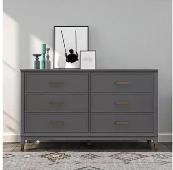 Mid.you loft24 Westerleigh Schubladenkommode 6 Schubladen Griffe in goldfarben 145 cm grau (001089001902)