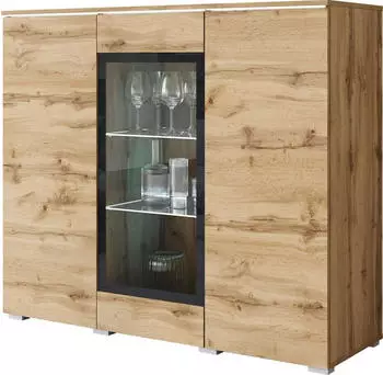 Mirjan24 Türkommode Vera 120 Stilvoll Wohnzimmer mit drei Drehtüren (Farbe: Wotan mit weißer LED Beleuchtung) (800000946779)