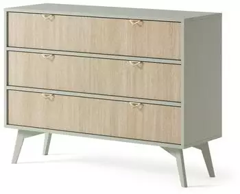 Bettso Schrank mit 2 Regalen und 3 Schränken Goldgriffe FIRR KSZD106 Eukalyptus + Skandi Fischgrätenmuster (800000986007)